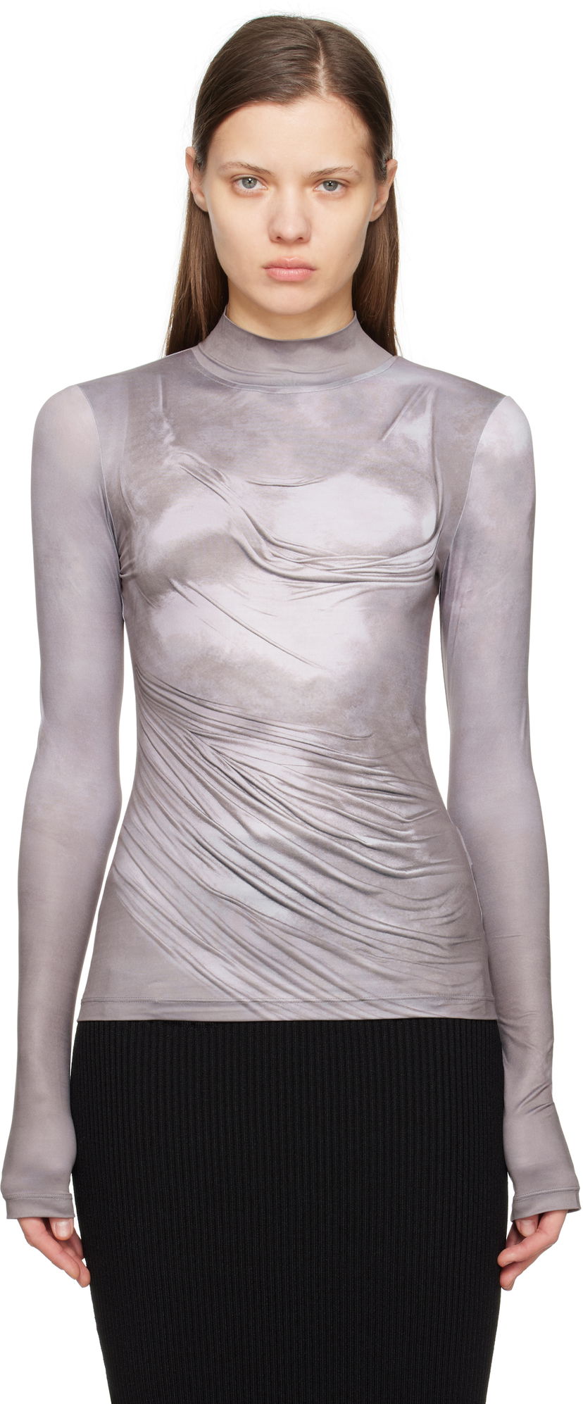 Majica kratkih rukava Balmain Balmain Draped Print T-Shirt Siva | EF1EK026GE44