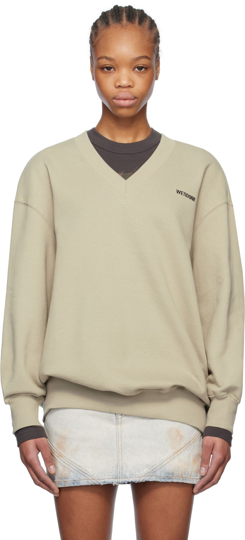 Džemper We11done We11done Oversized V-Neck Sweatshirt Bež | WD-TS0-25-773-U-KK