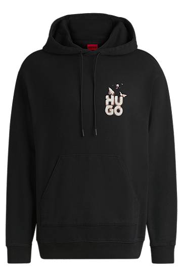 Dukserice BOSS Relaxed-fit Hoodie with Seasonal Artwork Crna | 50534047