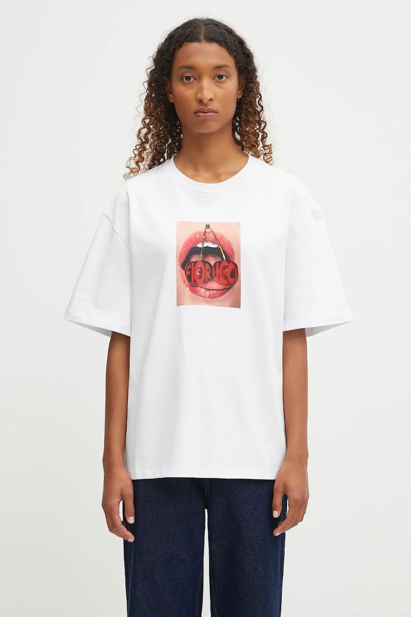 Majica kratkih rukava Fiorucci Fiorucci Cherry Mouth Print Boxy Fit T-Shirt Bijela | W02FPTSH103CJ01WH03