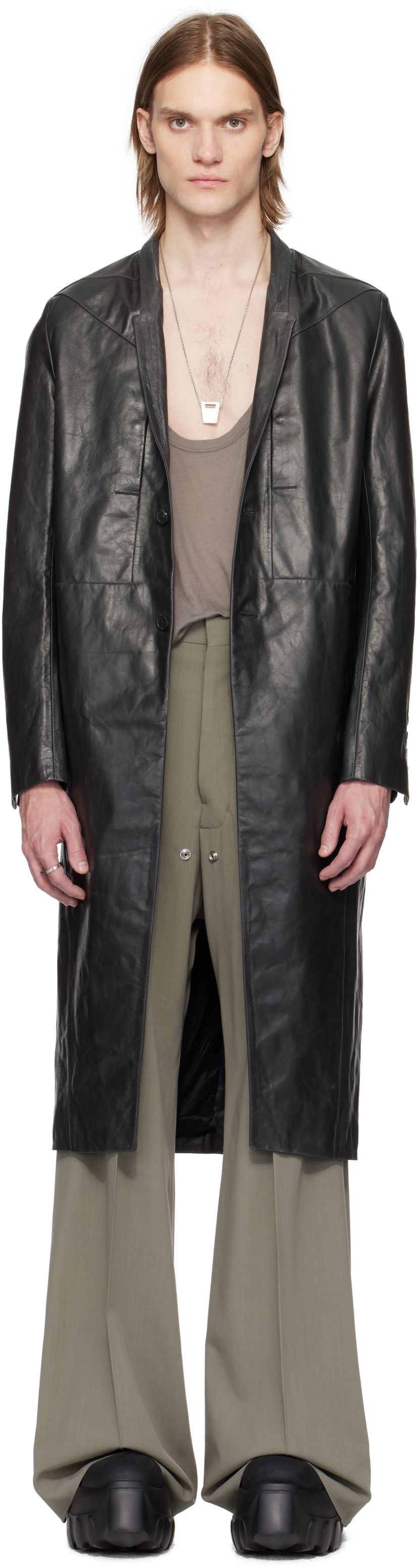 Kaputi Rick Owens Rick Owens Hollywood Lido Leather Coat Crna | RU01E5954 LTP