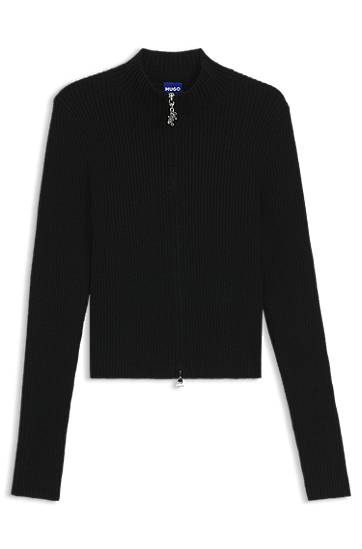 Džemper BOSS Ribbed cardigan with logo-puller zip Crna | 50548140