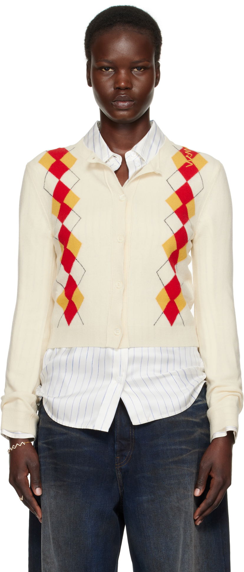 Džemper Marni Marni Argyle Wool Cropped Cardigan Bijela | CDMD0397Q0 UFH546