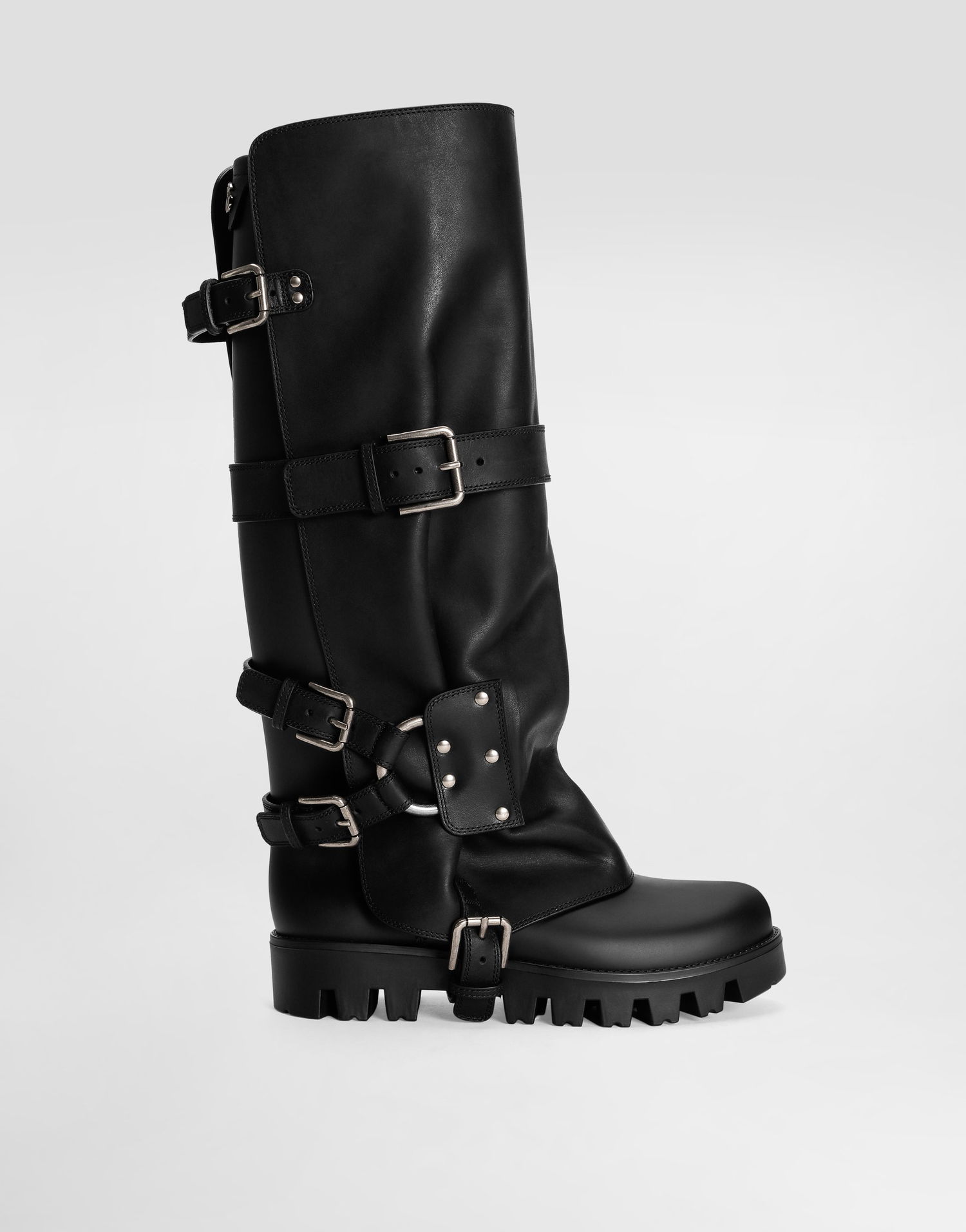 Dodaci Dolce & Gabbana Dolce & Gabbana Calfskin & Rubber Buckle Knee-High Boots Crna | CU1288AX8728B956, 0
