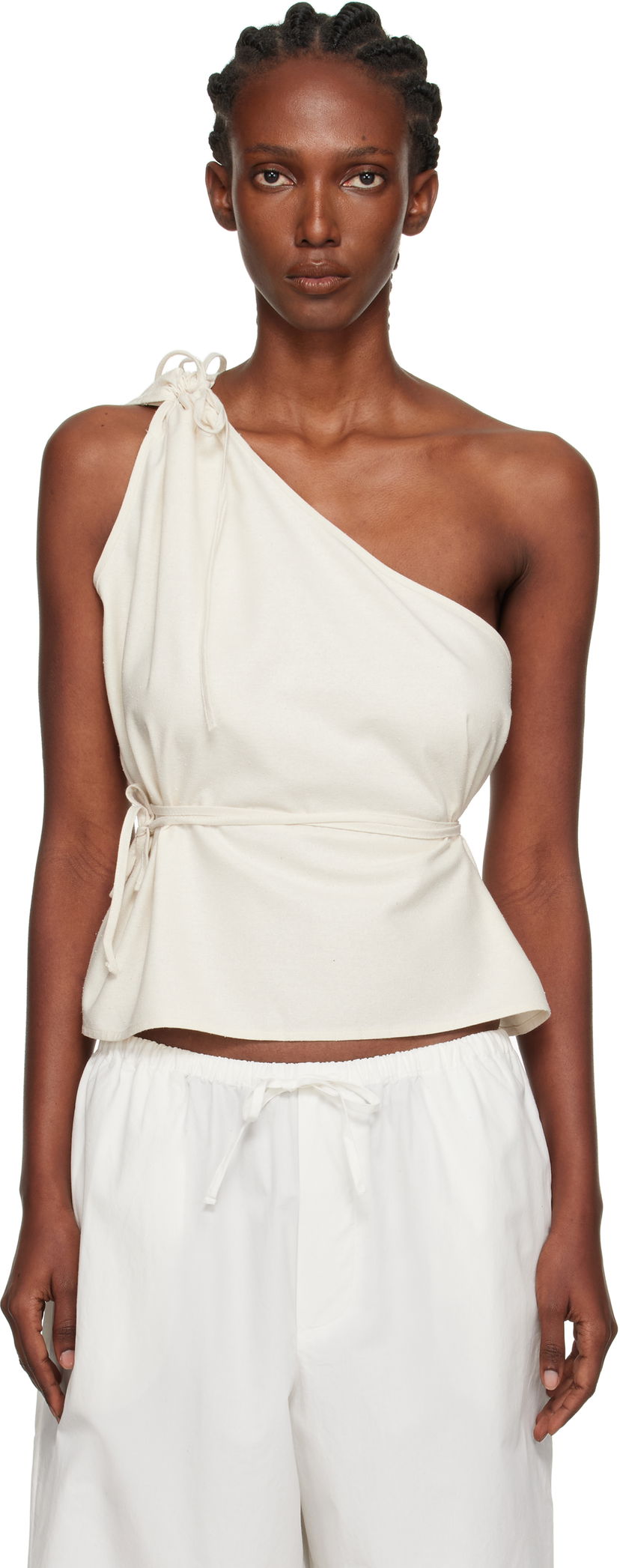 Majica bez rukava Baserange Baserange One Shoulder Tie Waist Top Bijela | TSVI-WS-AU25