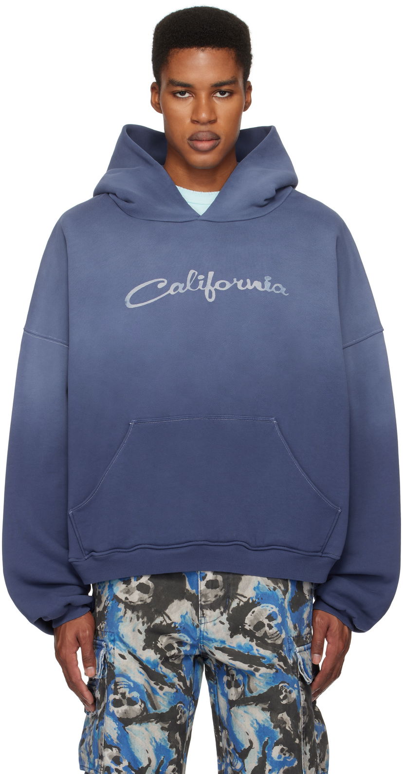 Dukserice ERL 'California' Print Fleece Hoodie Plava | ERL09T022