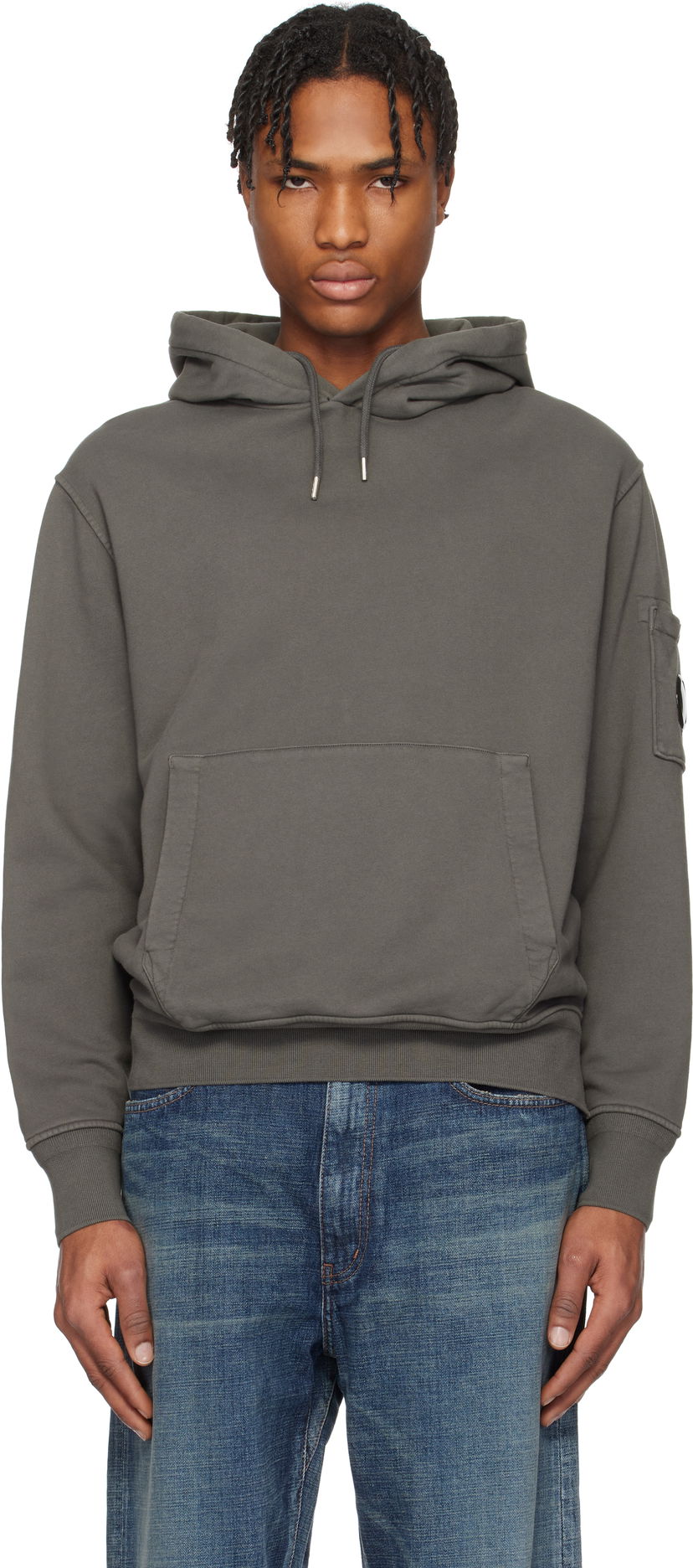 Dukserice C.P. Company C.P. Company Diagonal Fleece Resist Dyed Lens Hoodie Siva | 18CMSS099A-110044R