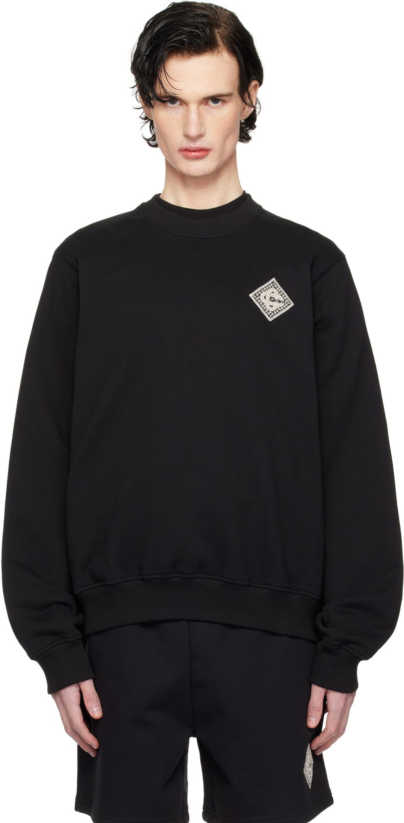 Džemper Casablanca Pearl Diamond Patch Sweatshirt Crna | MPS25-JTP-293-06