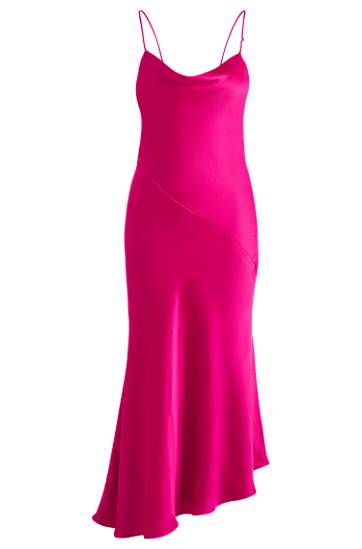 Haljina BOSS Satin Cowl Neck Asymmetrical Hem Midi Slip Dress Ružičasta | 50538974