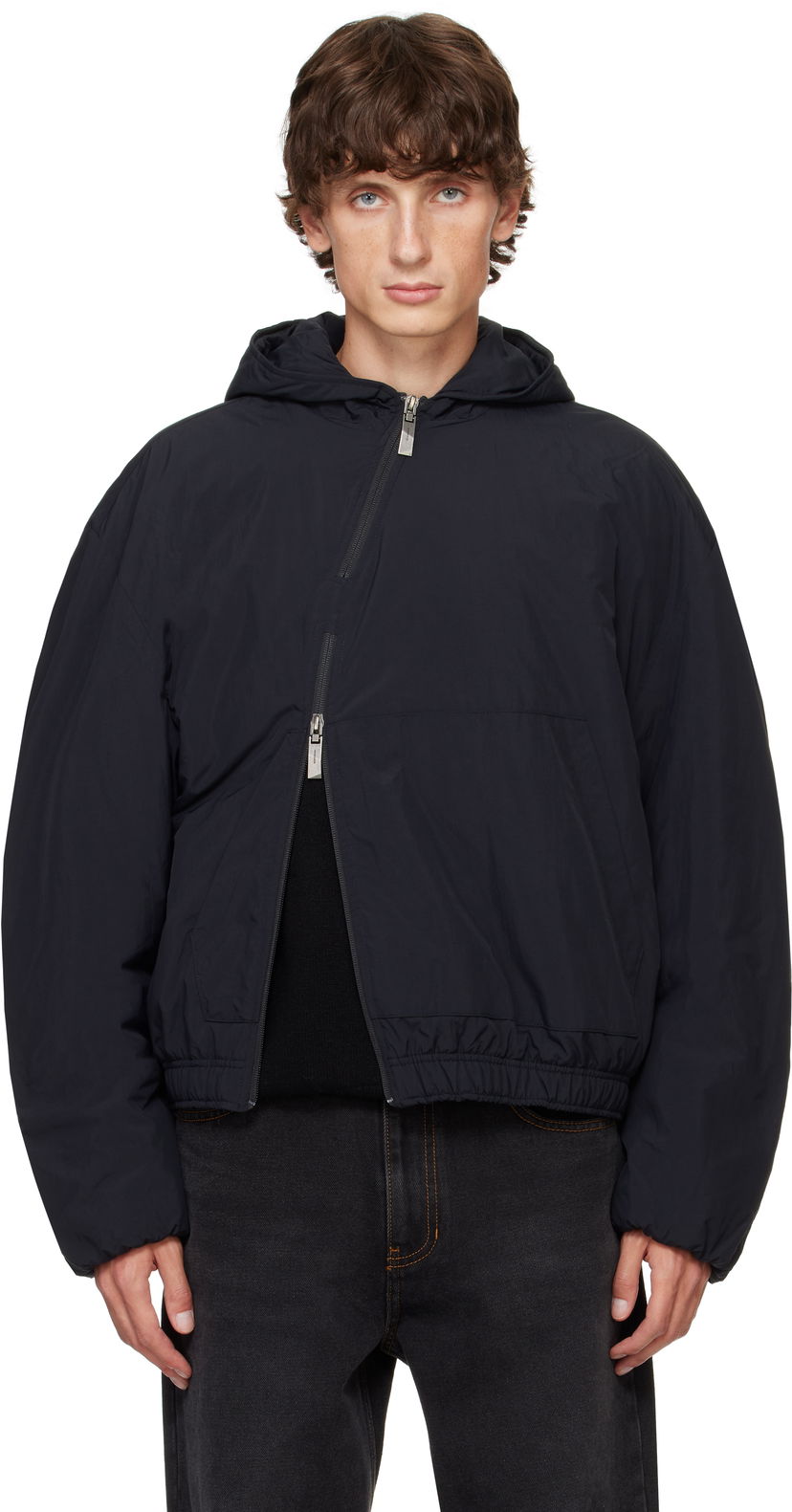 Pernata jakna ADER ERROR Hooded Asymmetrical Zip Jacket Crna | BN01FWJK1302BK