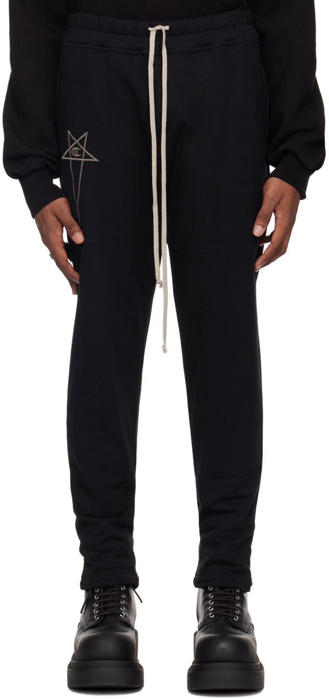 Trenirka Rick Owens Embroidered Logo Cotton-Jersey Sweatpants Crna | CM01D0471 CHFE