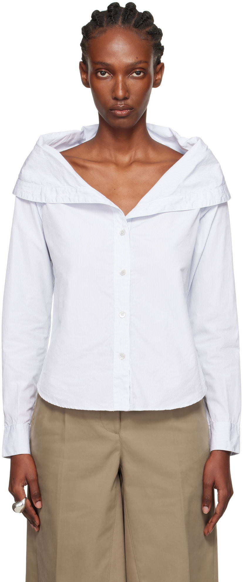 Košulja OUR LEGACY Kaonashi Pinstriped Long-Sleeve Off-Shoulder Button-Up Shirt Bijela | W4252KD