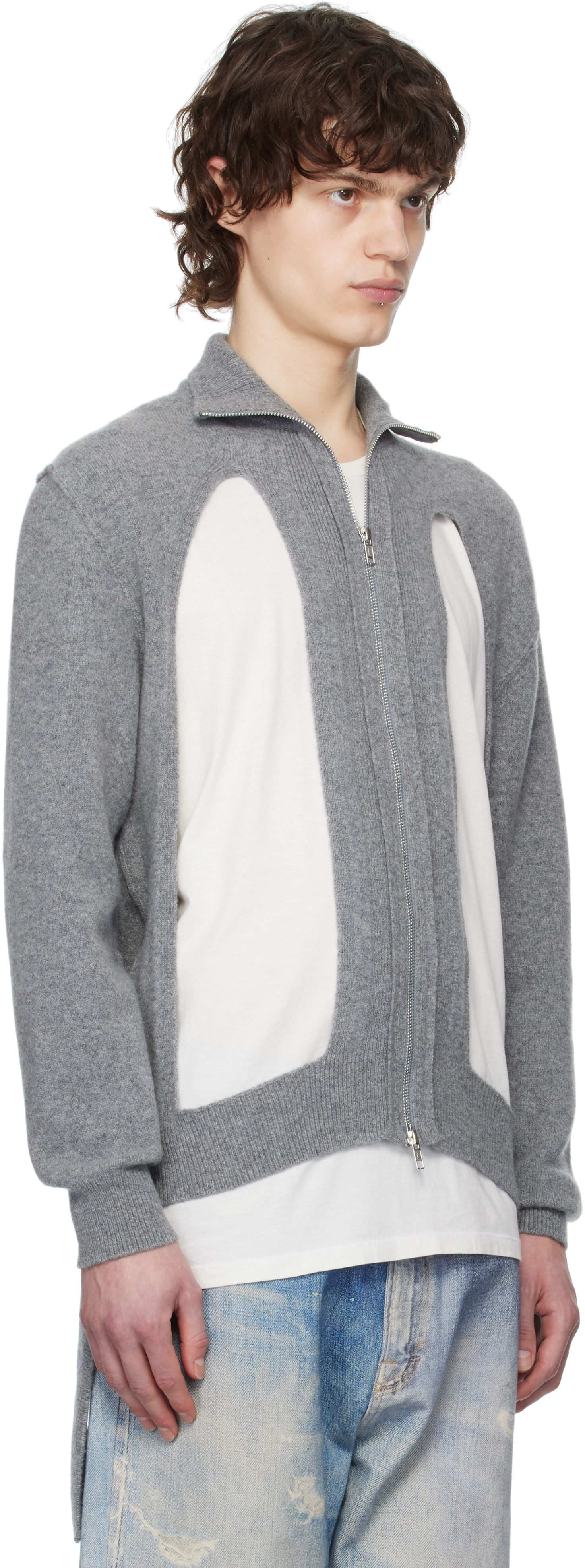 Džemper Simone Rocha Simone Rocha Zip Up Cut Out Window Cardigan Siva | LMK4M 0660, 1
