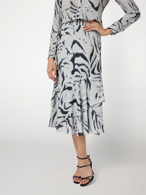 Suknja GUESS Zebra Print Flowy Midi Skirt Siva | W4BD83WGLA2