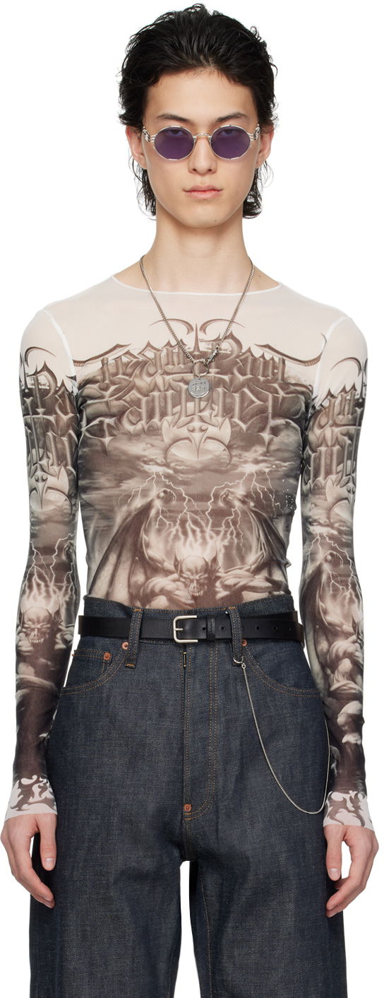 Majica kratkih rukava Jean Paul Gaultier Jean Paul Gaultier 'The Diablo' Graphic Mesh Long Sleeve T-Shirt Bijela | 24/25-U-TO137-T546-0100