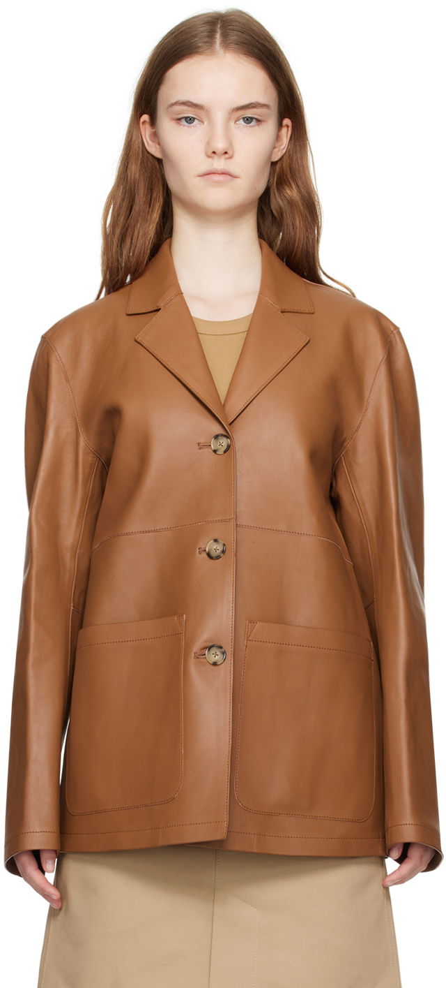 Jakna TOTEME TOTEME Clean Leather Jacket Smeđa | 242-WRZ1765-LE0056