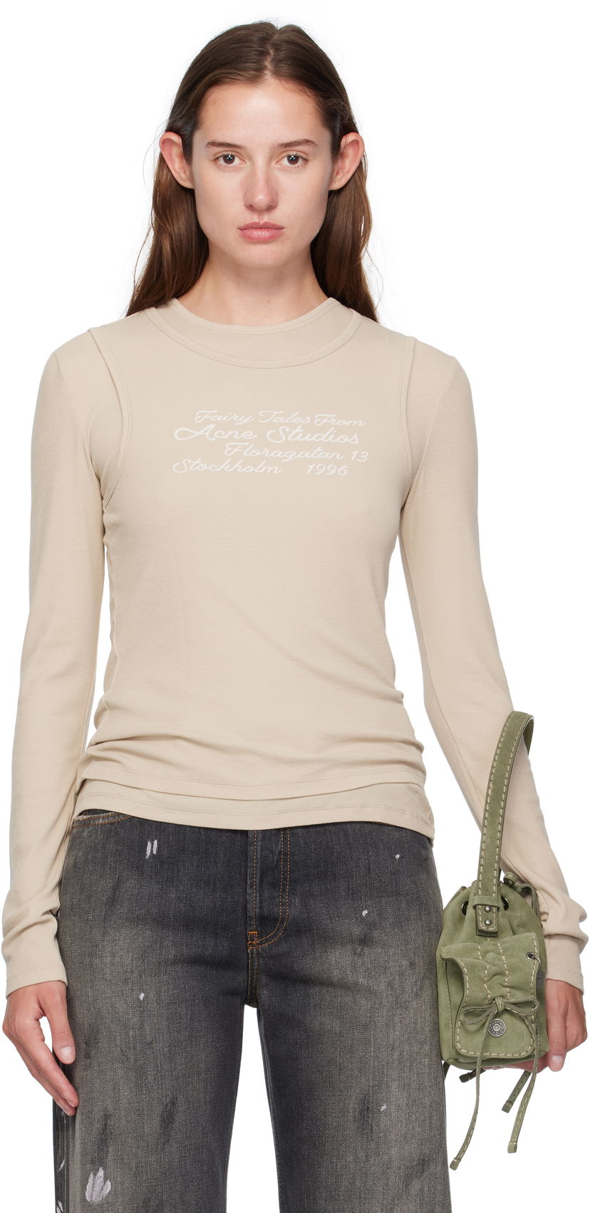 Majica kratkih rukava Acne Studios Acne Studios Layered Long Sleeve T-Shirt Bež | AL0491-