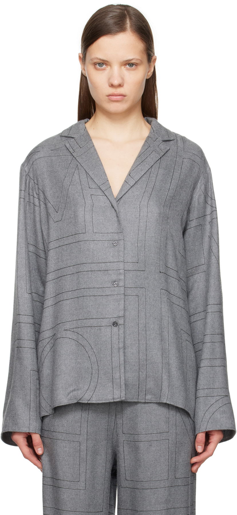 Košulja TOTEME TOTEME Monogram Flannel Pajama Shirt Siva | 251-WRT976-FB0080