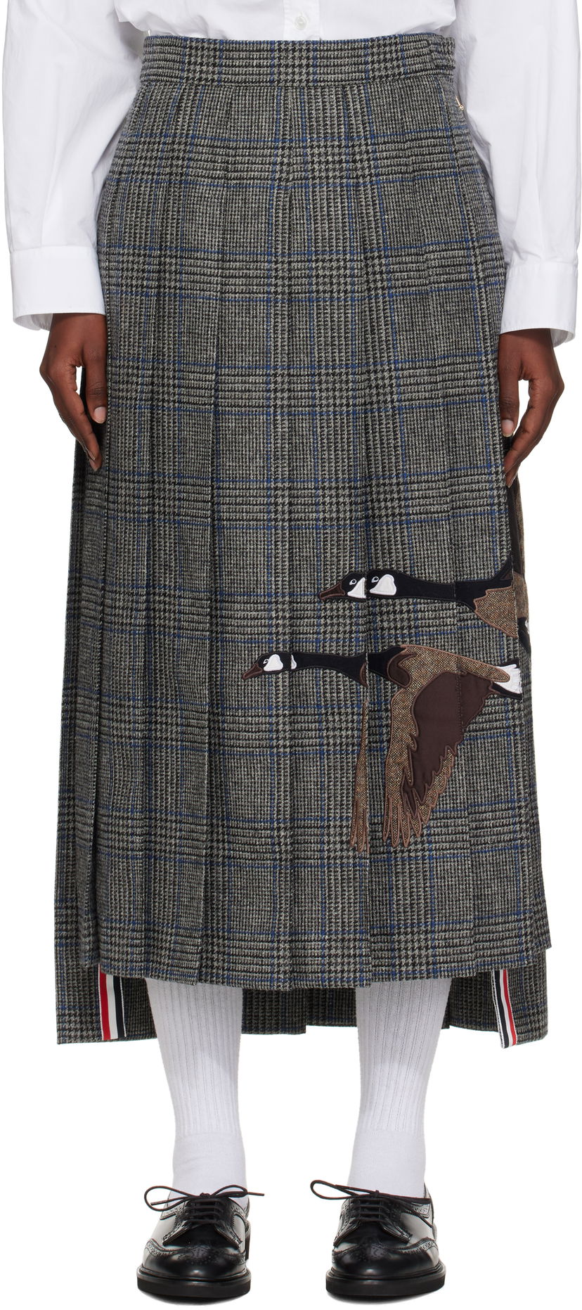 Suknja Thom Browne Thom Browne Classic Pleated Maxi Skirt with Appliqué Siva | FGCA24E-E1376
