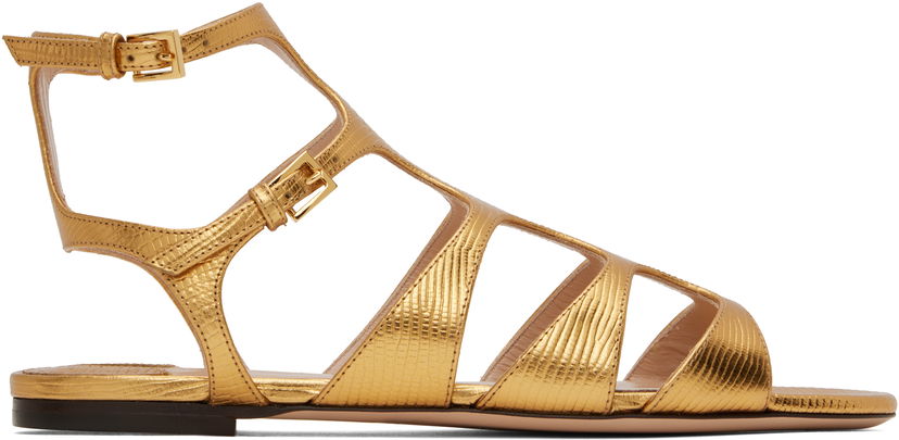 Njega cipela Tom Ford TOM FORD Laminated Lizard Print Sandals Metalik | W3630-LCL232G