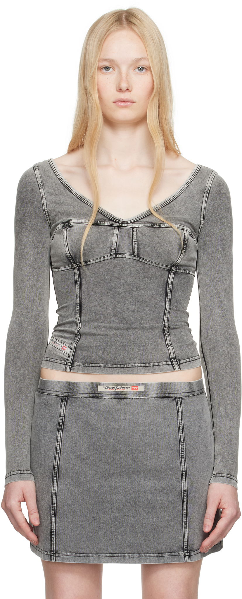 Suknja Diesel Diesel T-Elin Long Sleeve Top Siva | A16595 0NJBJ