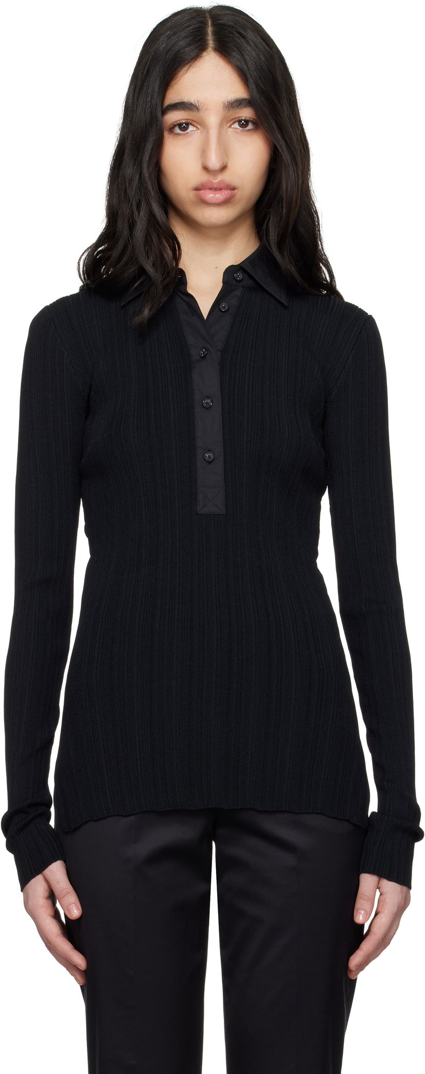 Polo majica TOTEME TOTEME Half-Placket Knit Top Crna | 252-WRT0453-YA0044