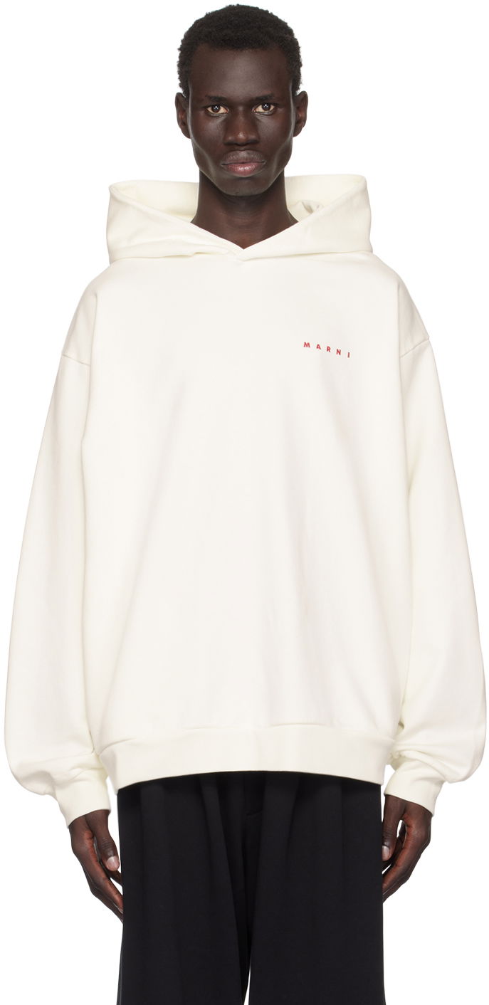 Dukserice Marni Wrinkled Logo Hoodie Bijela | FUMU0067PO USCW96