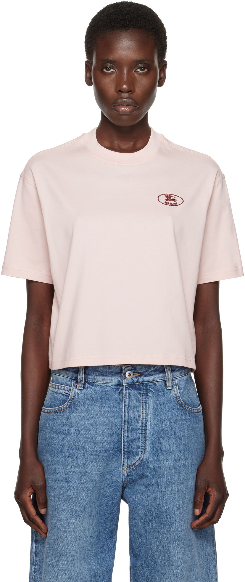 Crop top Burberry Burberry Cropped Cotton T-Shirt Ružičasta | 8110083