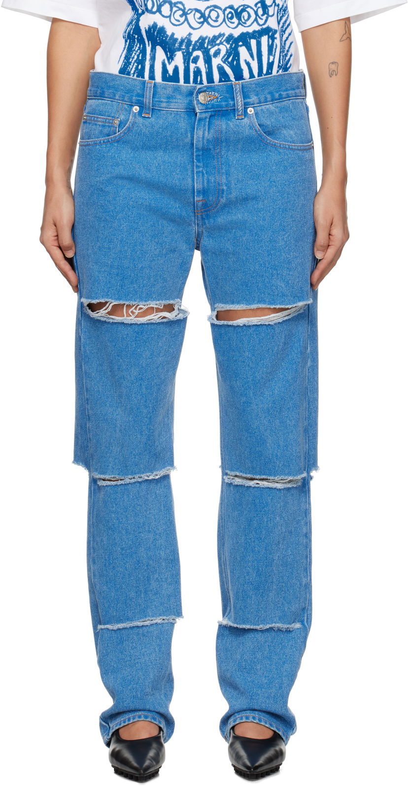 Jeans Marni Slashed Boyfriend Jeans Plava | PAJD0520S0 USCW91