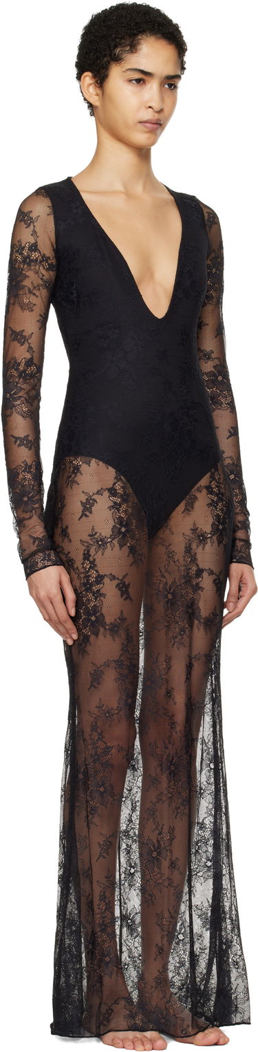 Haljina SKIMS SKIMS Ultra Fine Lace Plunge Maxi Dress Crna | DS-DRS-6473W, 1