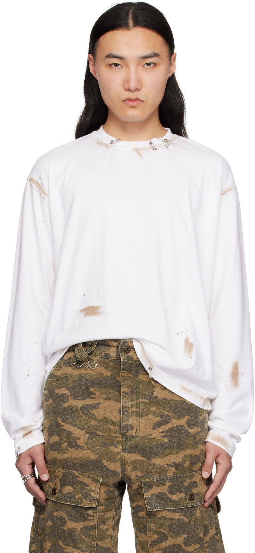 Džemper We11done We11done Pierced Long Sleeve T-Shirt Bijela | WD-TT0-25-771-U-WH