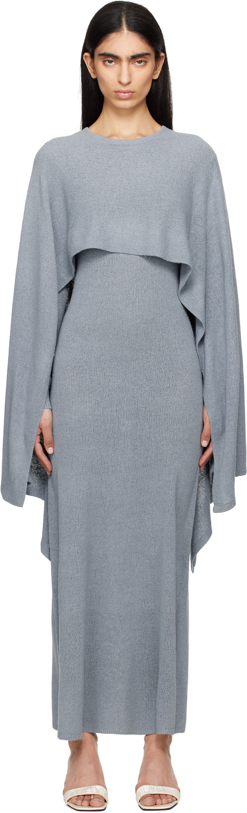Haljina TOTEME TOTEME Cape Knit Maxi Dress Siva | 252-WRD0168-YA0156