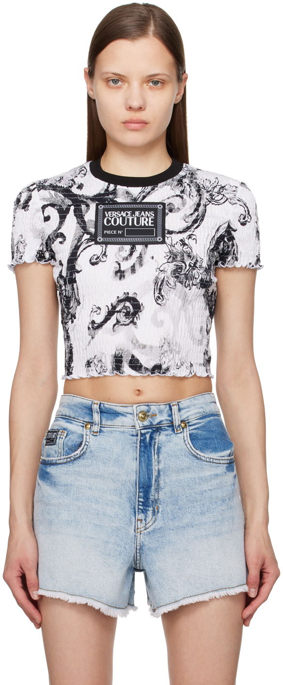 Majica kratkih rukava Versace Couture White & Black Watercolor Couture T-Shirt Bijela | E76HAH6A7_EJS353