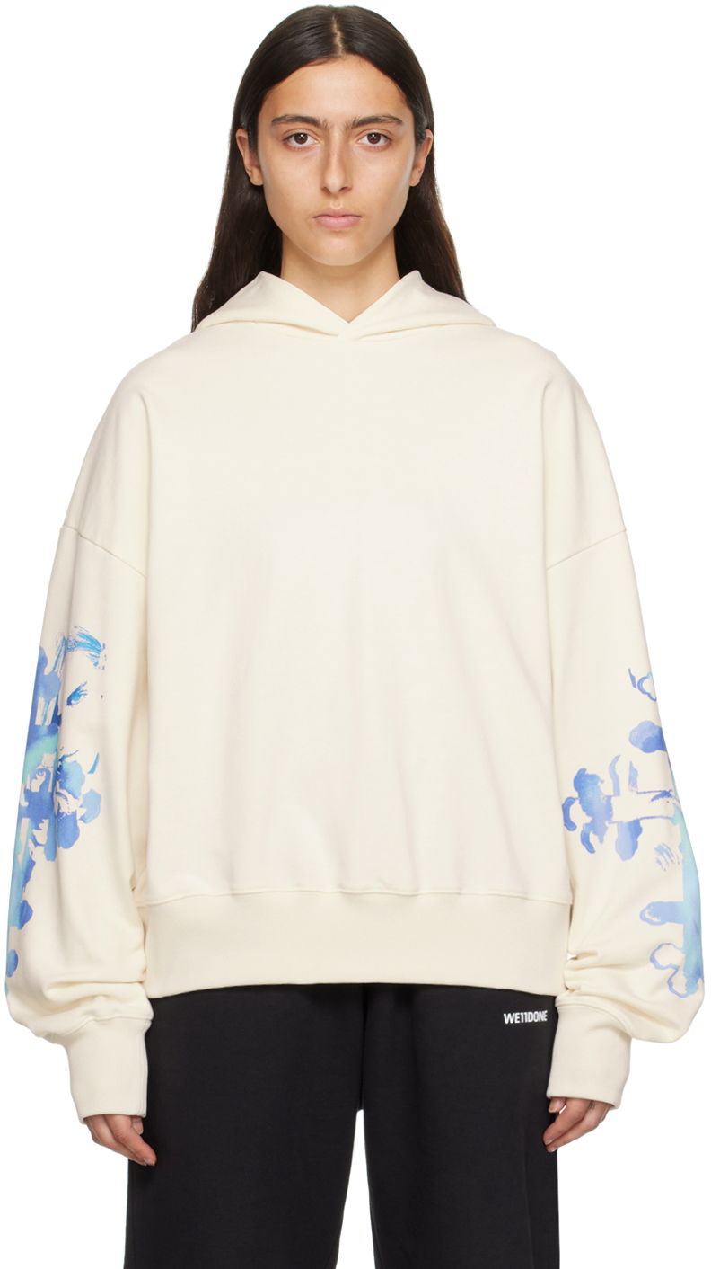 Dukserice We11done Floral Print Oversized Hoodie Bijela | WD-TH3-23-887-U-WH