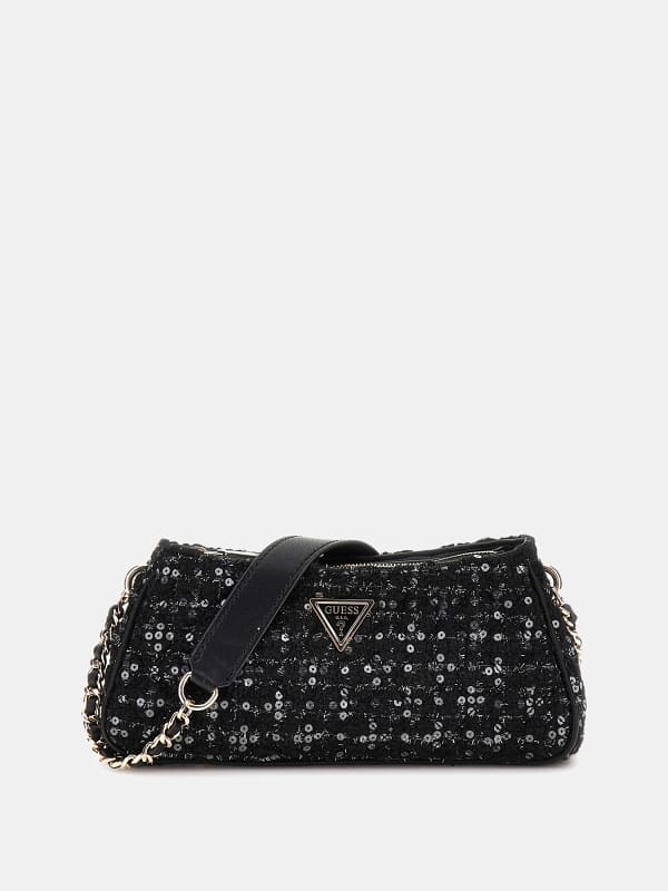 Ručna torbica GUESS Sequin Tweed Crossbody Bag Crna | HWBB8748160