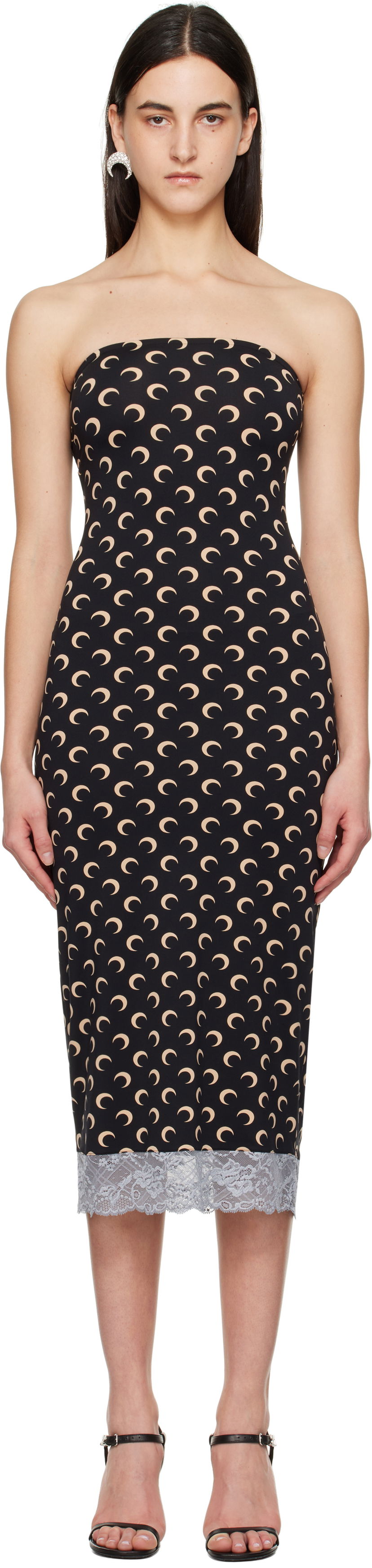 Haljina Marine Serre Marine Serre Moon Print Bustier Midi Dress Crna | WDR333A CJER0001