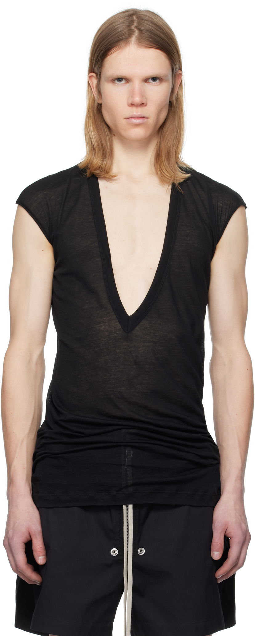 Majica bez rukava Rick Owens Rick Owens Hollywood Dylan Deep V-Neck T-Shirt Crna | RU01E5157 UC