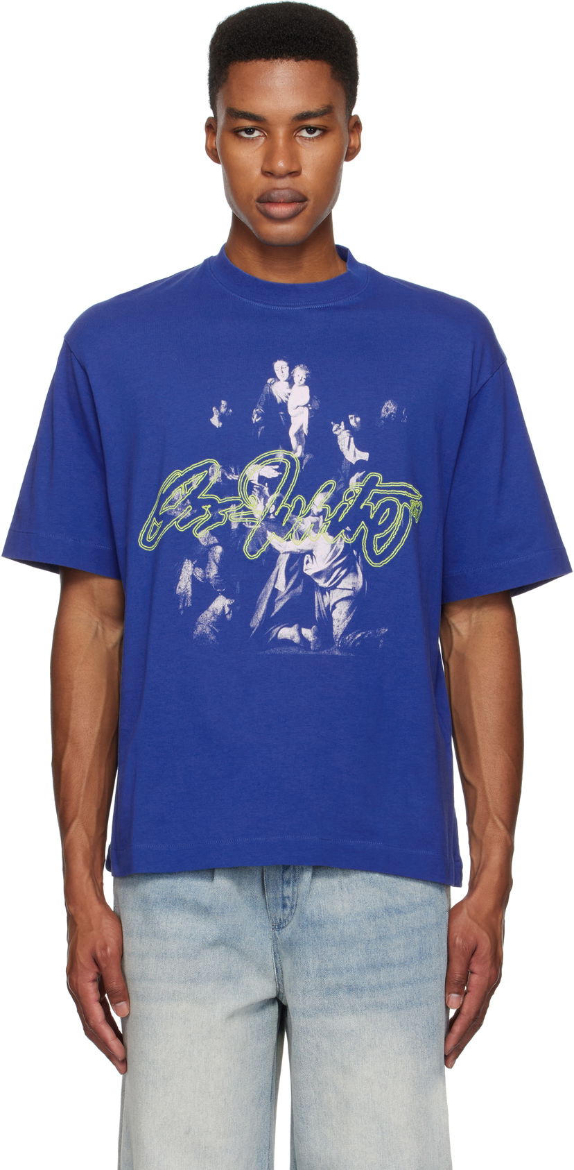 Majica kratkih rukava Off-White Script Mary Skate T-shirt Plava | OMAA120F24JER0084584