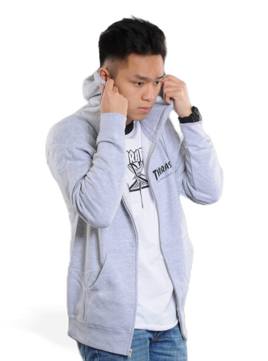 Dukserice Thrasher Magazine Logo Zip Hoody Siva | 114123