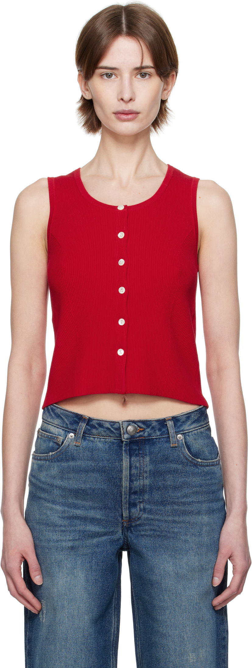 Majica bez rukava A.P.C. A.P.C. Buttoned Cropped Tank Top Crvena | VIALM-F23410