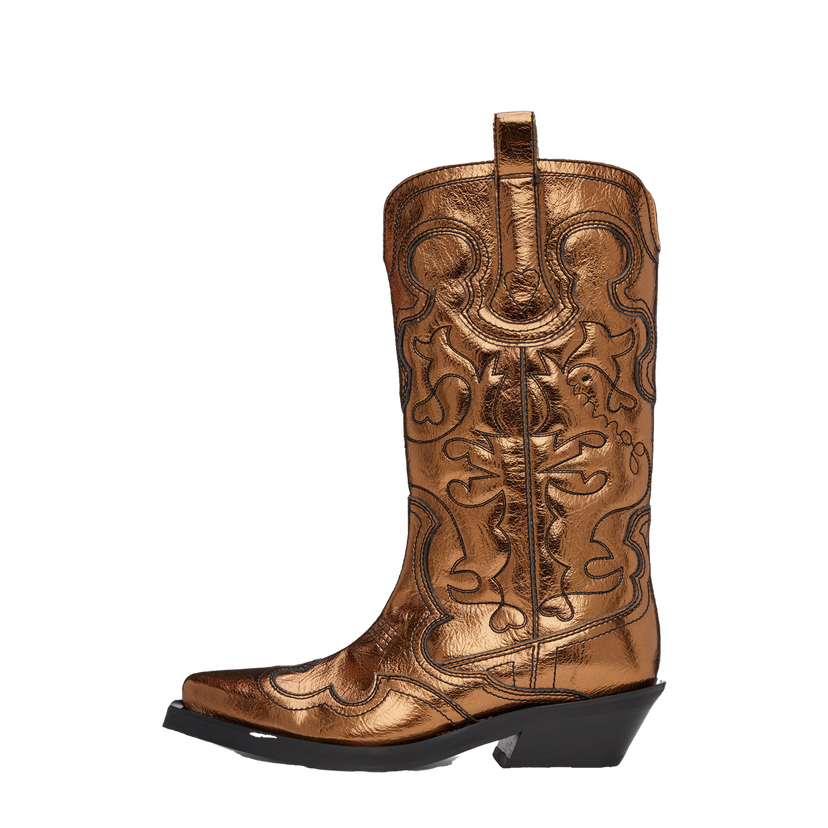 Tenisice i cipele GANNI Mid Shaft Embroidered Western Boots Smeđa | S2743