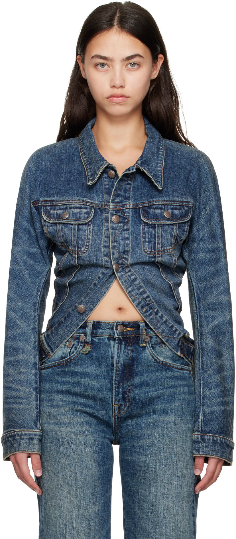Jakna R13 R13 Skinny Wrap Around Trucker Jacket Plava | R13WD195-D246A