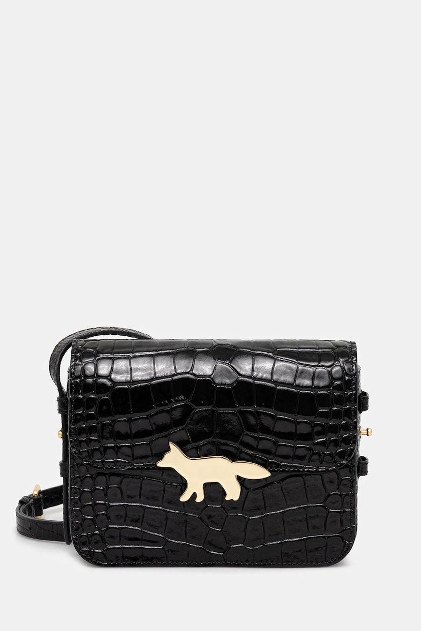 Torba za rame MAISON KITSUNÉ Edie Croc-Embossed Leather Crossbody Bag Crna | NW05170LR0045