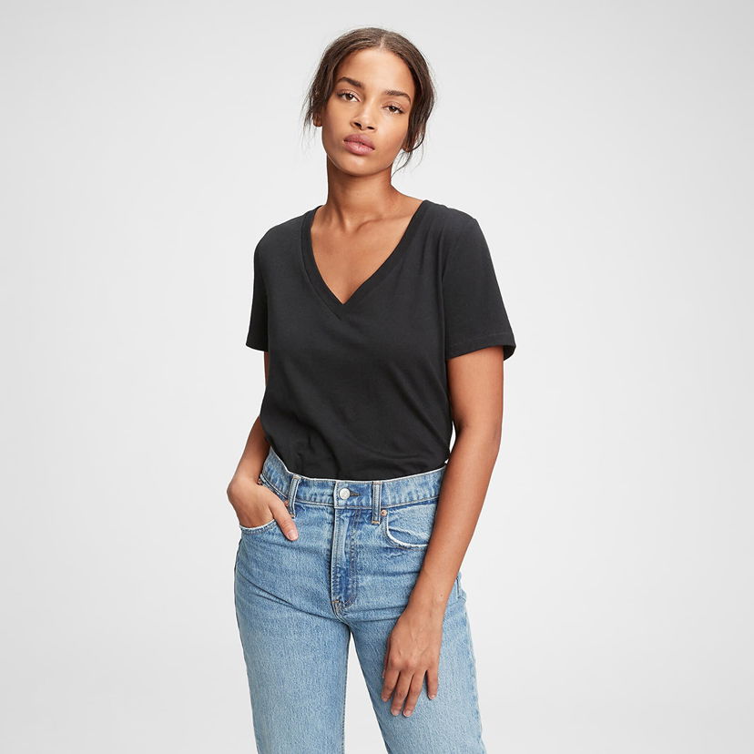 Majica kratkih rukava GAP V-Neck Tee True Black V2 2 Crna | 740140-03