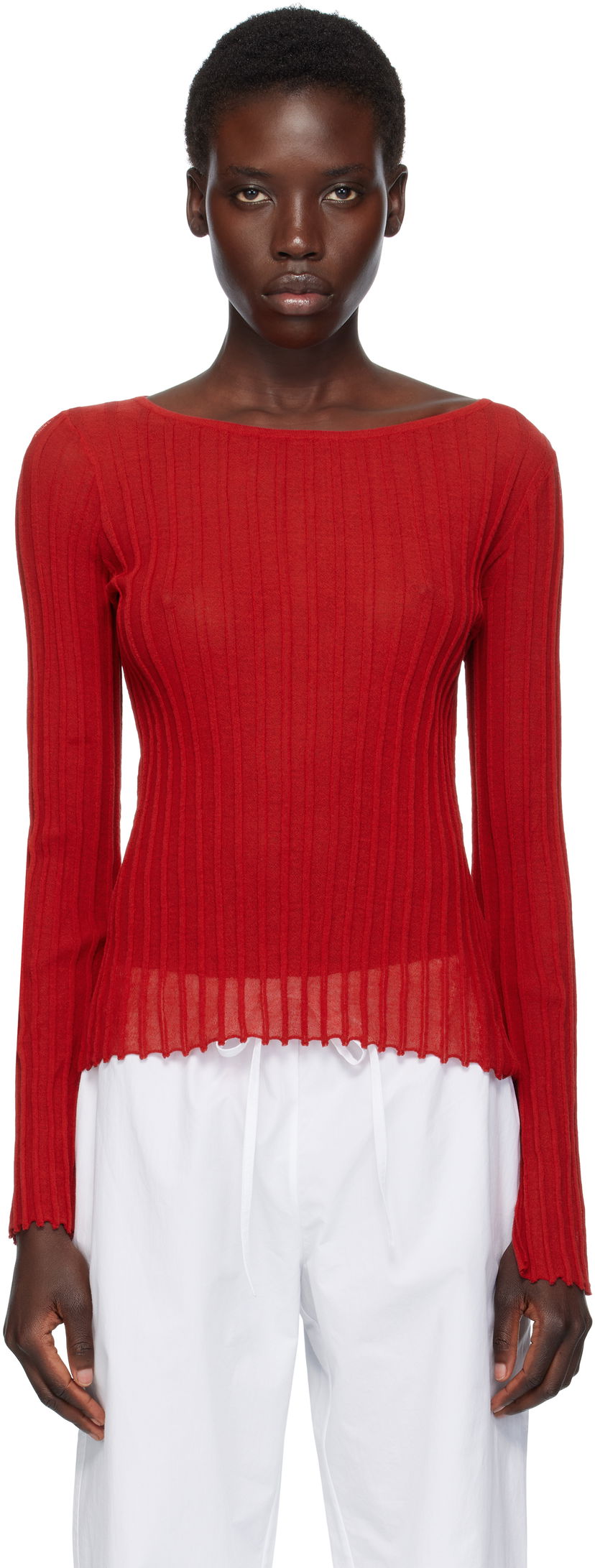 Majica kratkih rukava Loulou de Saison Loulou de Saison Mabille Ribbed Knit Top Crvena | MABILLE