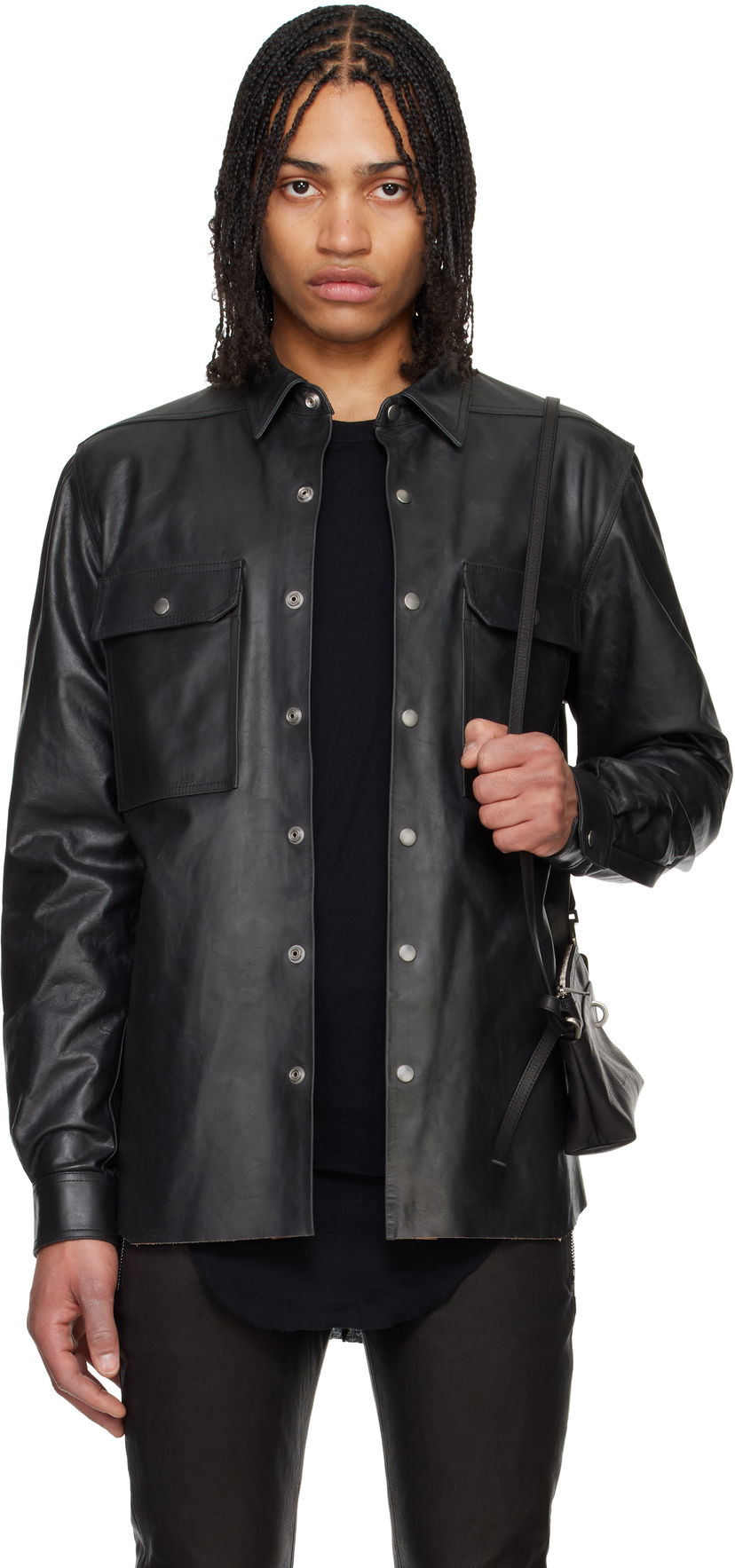 Košulja Rick Owens Rick Owens Hollywood Leather Overshirt Crna | RU01E5729 LTP