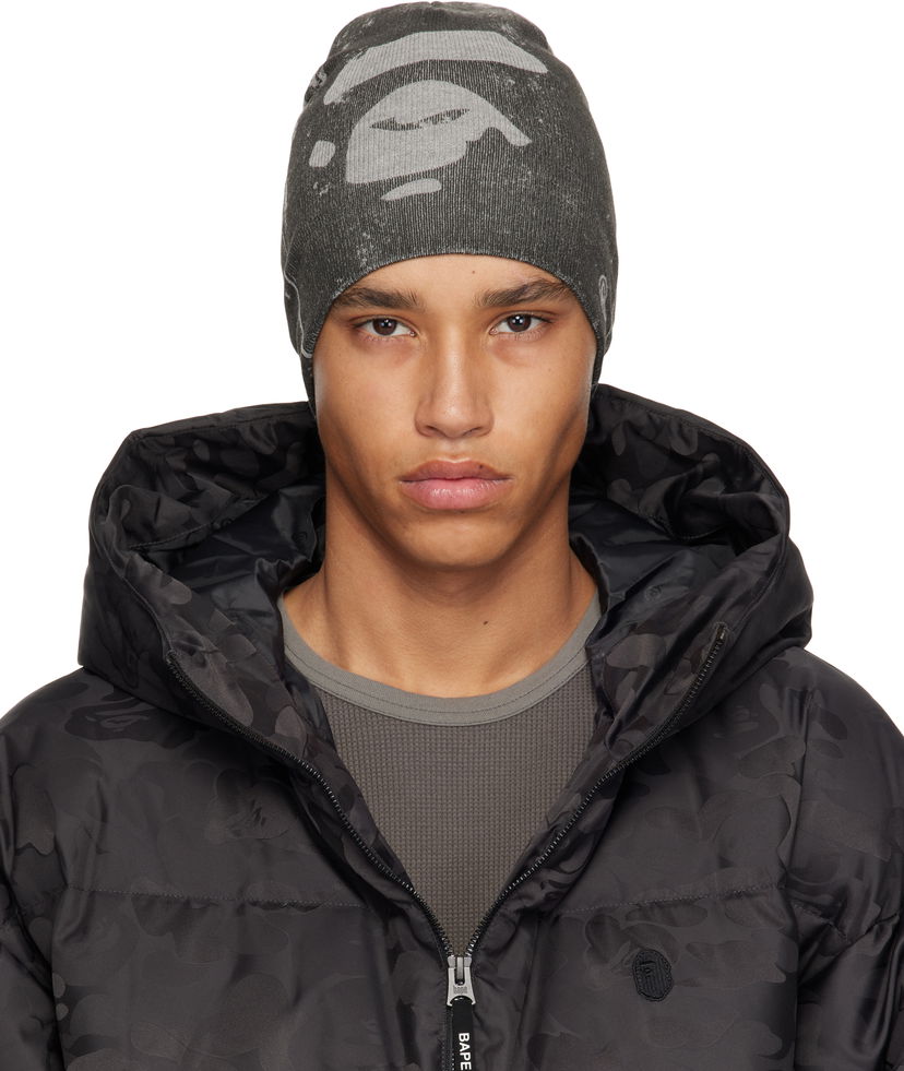 Kapica BAPE A Bathing Ape Ape Head Knit Beanie Siva | 001HTK801010M