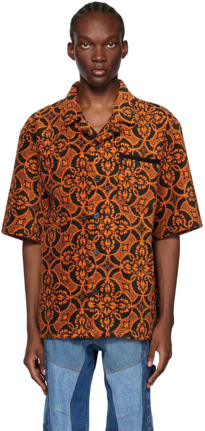 Košulja Marine Serre Orange & Black Printed Short Sleeve Shirt Narančasta | T249SS23X