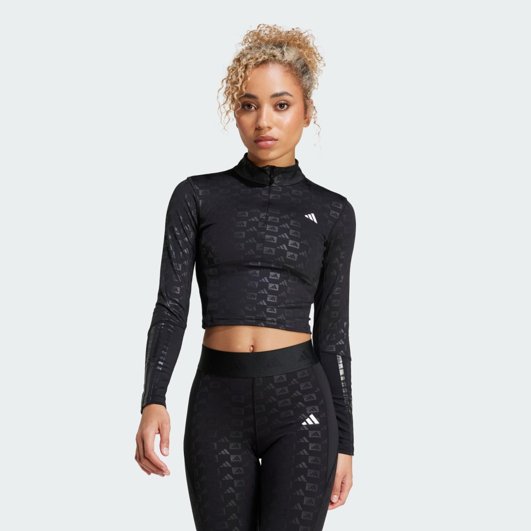 Crop top adidas Performance Hyperglam Embossed Cropped Training Top Crna | IK5501, 0
