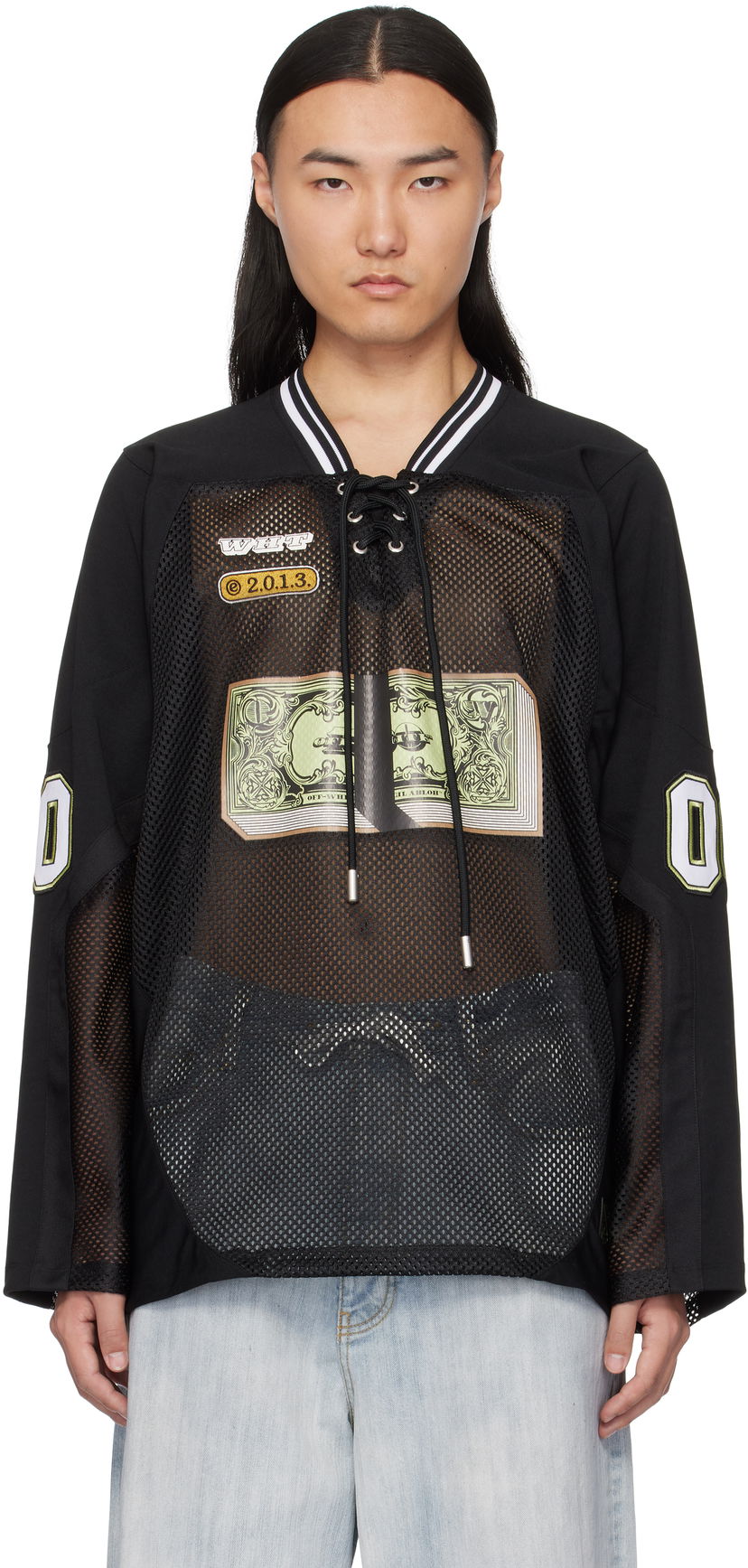Dres Off-White Banknote Mesh Hockey Long Sleeve T-Shirt Crna | OMAD004S25JER0031014